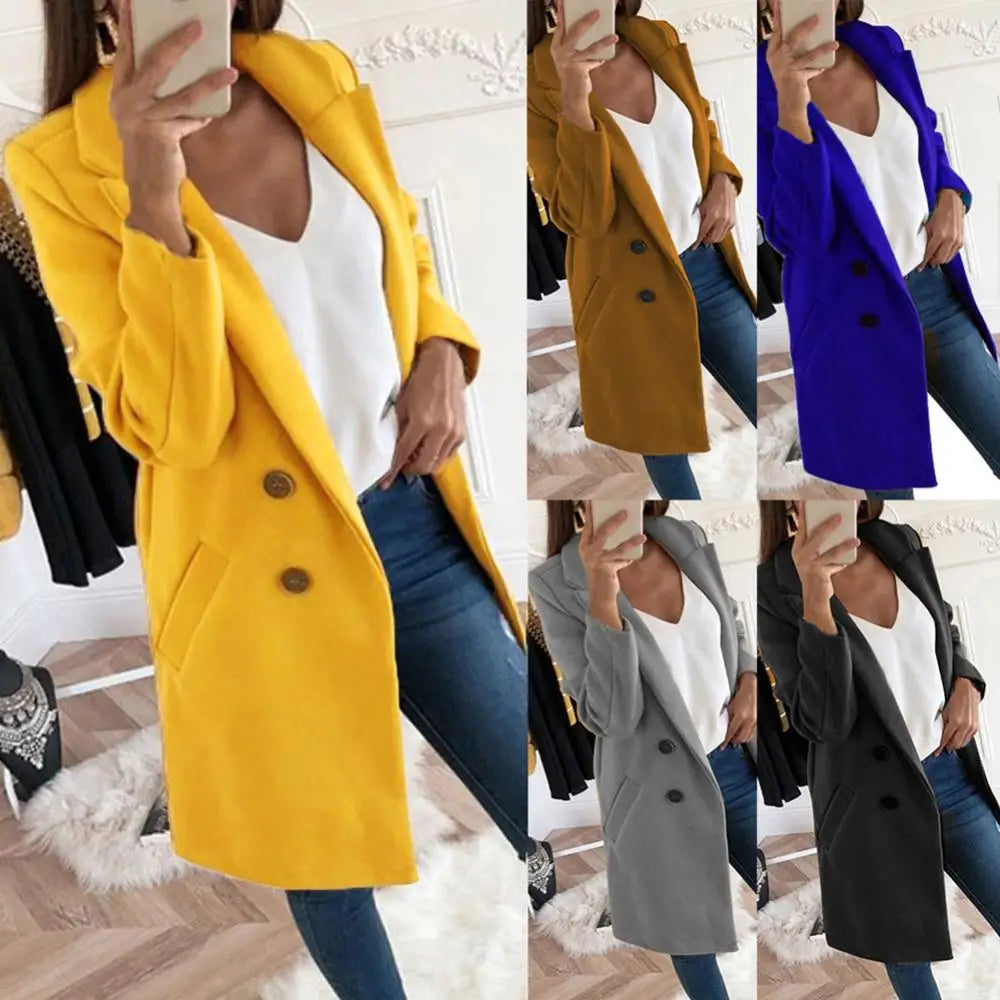 Elegant Warm Coat Autumn Women Solid Color Spring Vintage Jacket