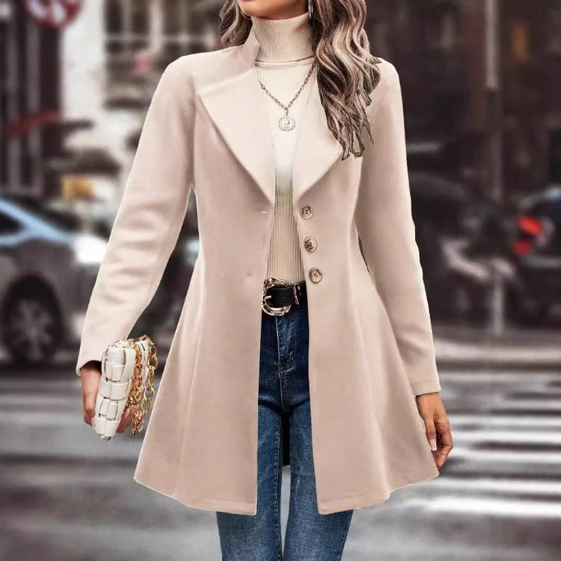 New Women's Collar Slim Fit Woolen Solid Color Fashionable Temperament Jacket