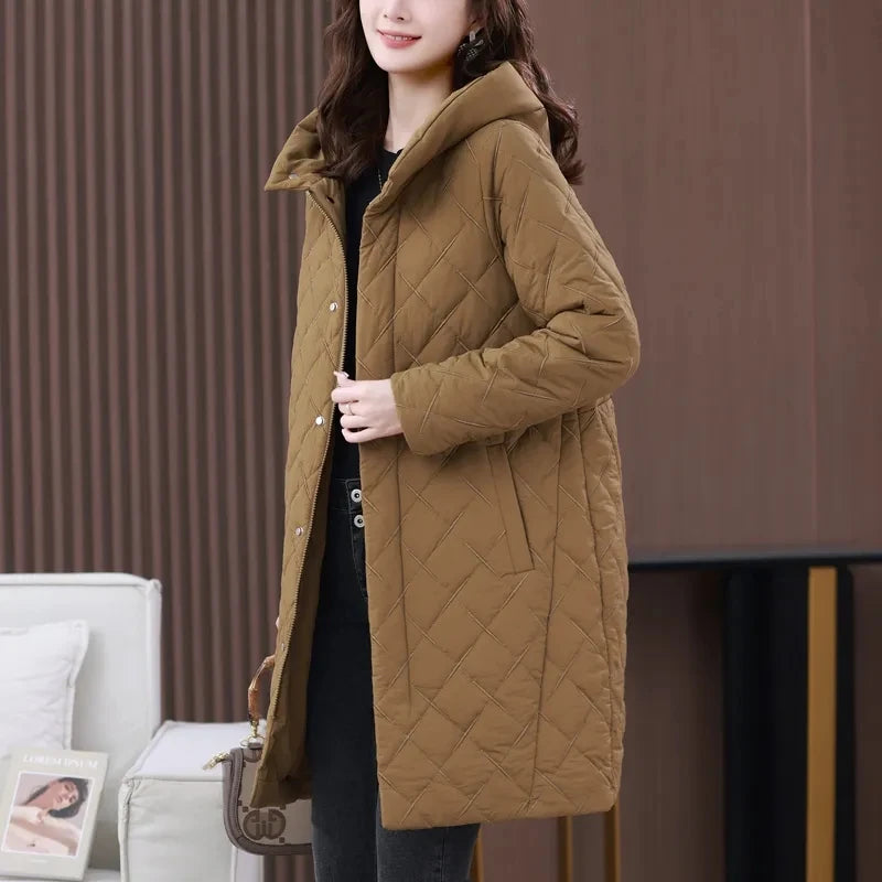 Parka  Fashion Temperament Hooded Mid Length Version