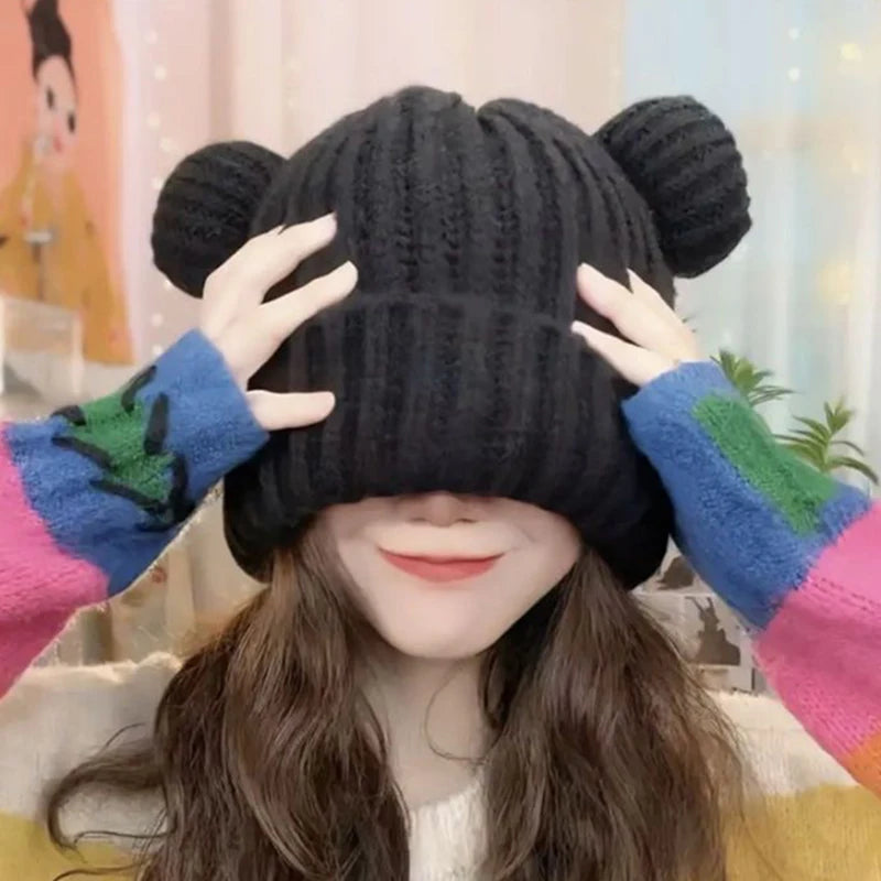 Autumn And Winter Cute Bear Ears Knitted Wool Hat