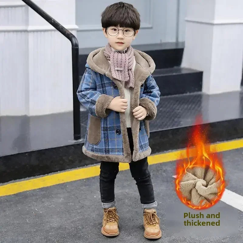 Children's Woolen Fleece-lined Thickened Jacket Overcoat