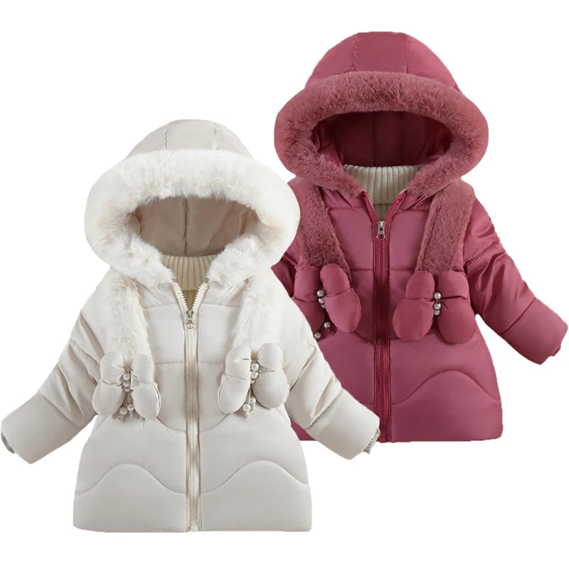 Color Butterfly Decoration Lining Plush Warm Hooded Zipper Down Cotton Outwear