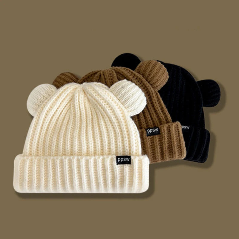 Autumn And Winter Cute Bear Ears Knitted Wool Hat