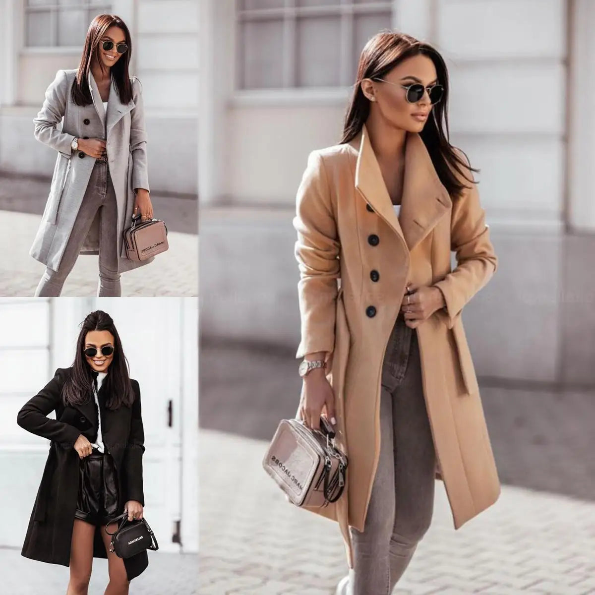 Woolen Coat Solid Color Bandage Woolen