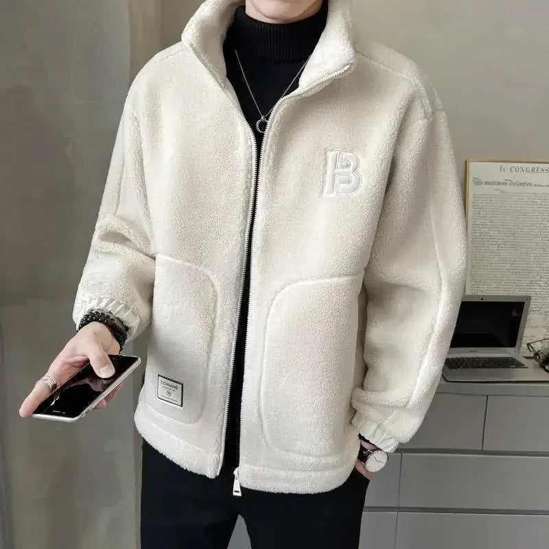 Korean Fashion New Lamb Fleece Jacket Men Autumn Winter