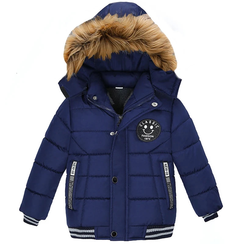 Autumn Winter New Boys Jacket Solid Color Thicken Hooded Zipper