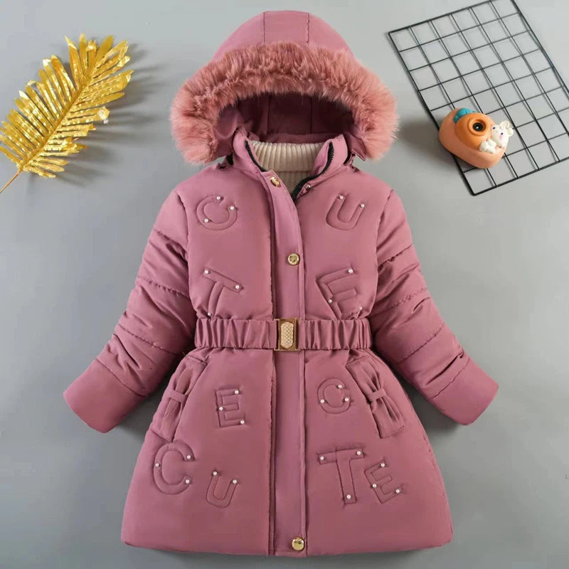 Long Hooded Coats For Girls Thick Warm Down Cotton Snowsuit