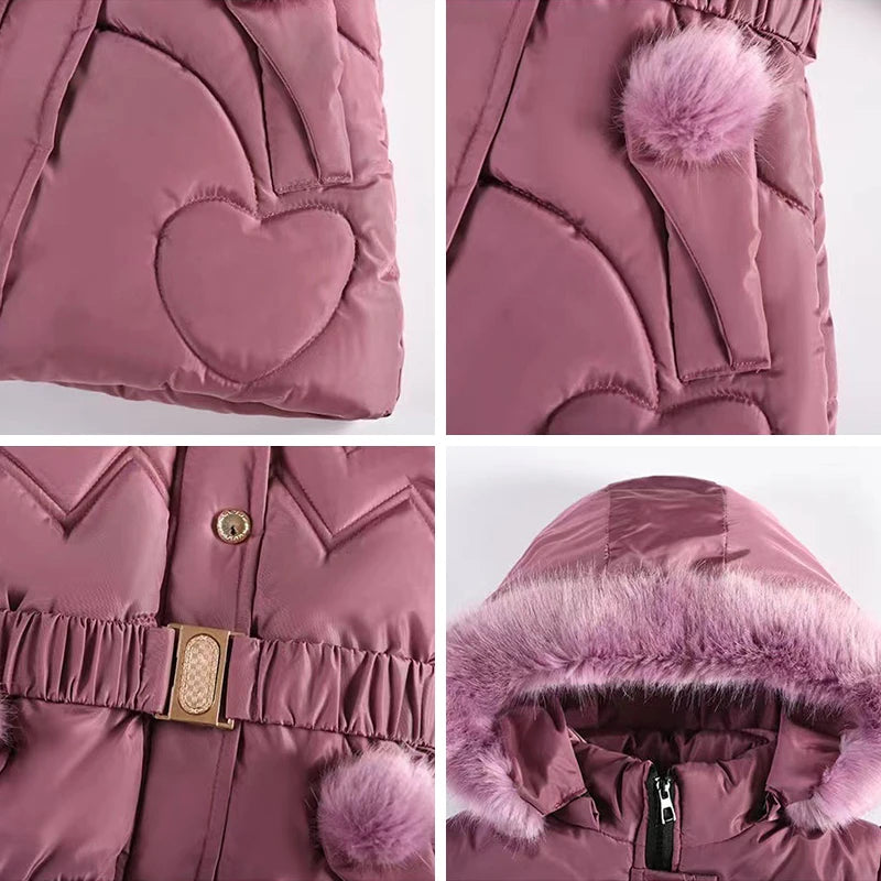 Kids Jacket Hooded Zipper Fur Collar Princess Outerwear