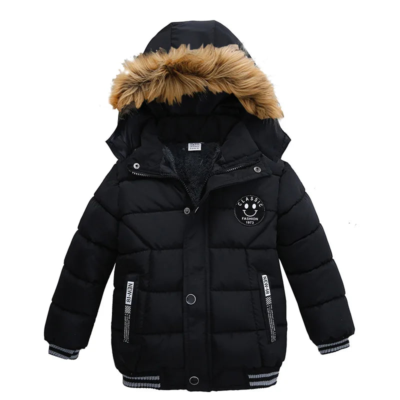 Autumn Winter New Boys Jacket Solid Color Thicken Hooded Zipper