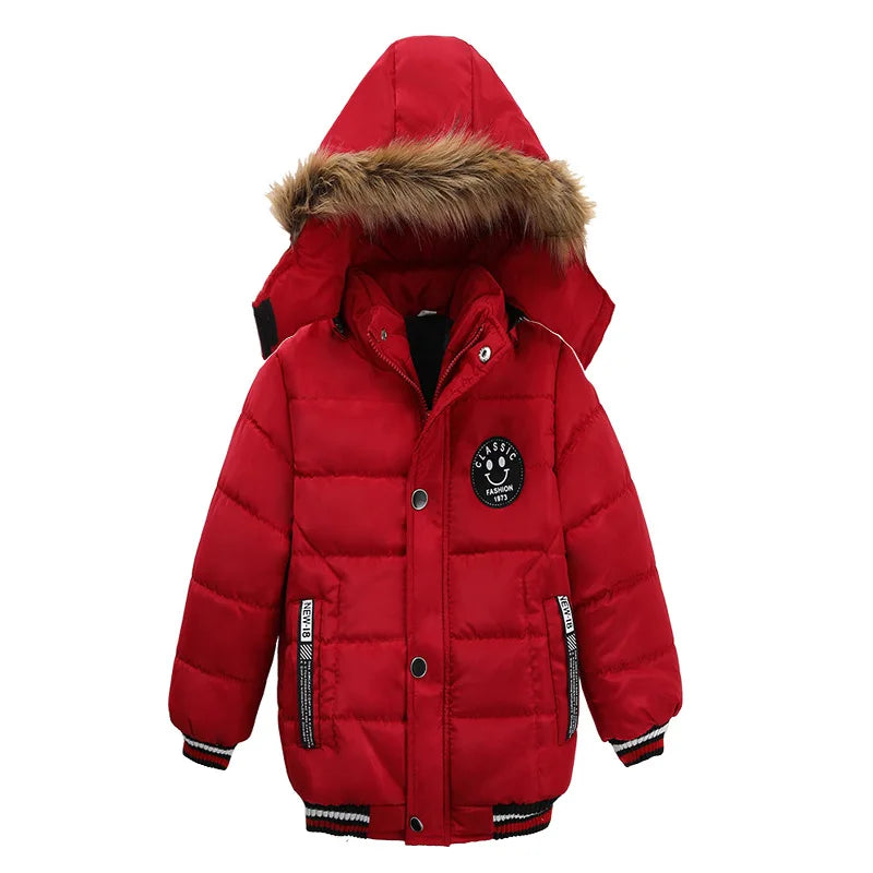 Autumn Winter New Boys Jacket Solid Color Thicken Hooded Zipper