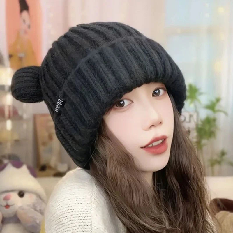 Autumn And Winter Cute Bear Ears Knitted Wool Hat