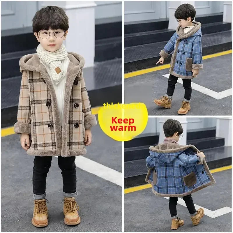 Children's Woolen Fleece-lined Thickened Jacket Overcoat