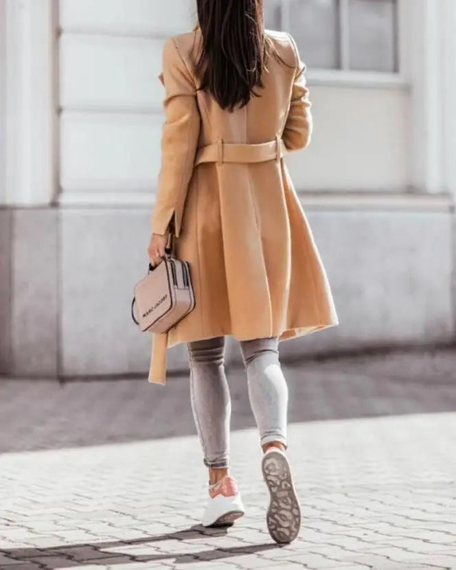 Casual Button Front Longline Coat With Belt