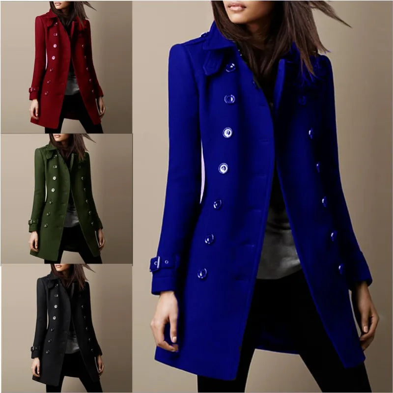 Outerwears Vintage V-Neck Full Sleeves Ladies Winter Overcoats