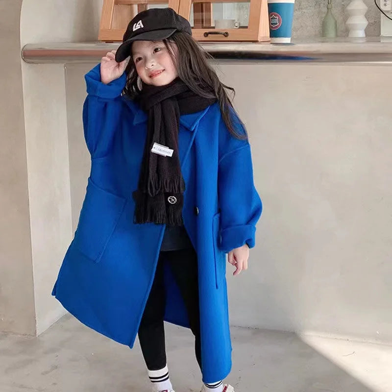 Girls Kids Woolen Coat Jacket Overcoat  Winter Cotton  Windproof