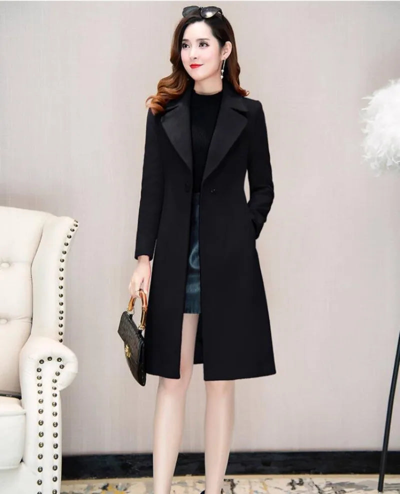 Autumn Winter Windproof Slim Fit Woolen Coat