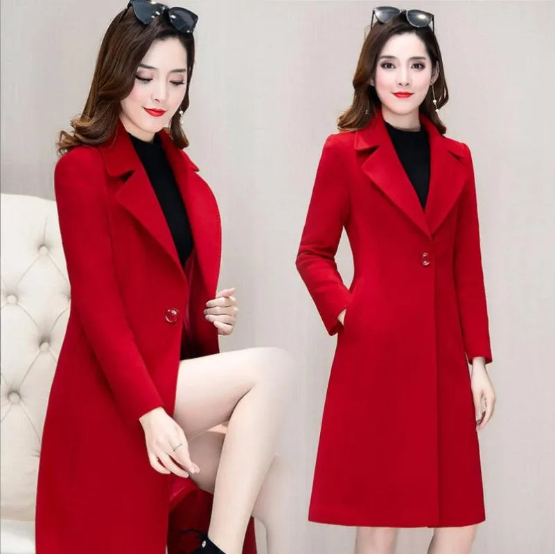 Autumn Winter Windproof Slim Fit Woolen Coat