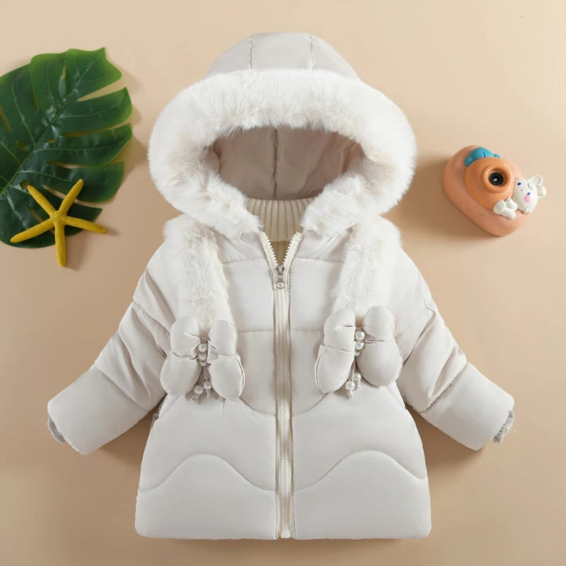 Color Butterfly Decoration Lining Plush Warm Hooded Zipper Down Cotton Outwear