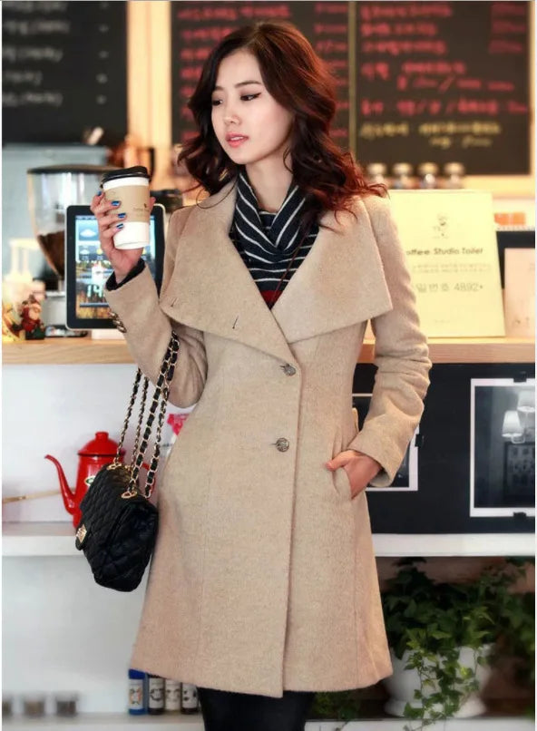 Coat Woolen Coat Women's Mid-length Single-breasted Belted