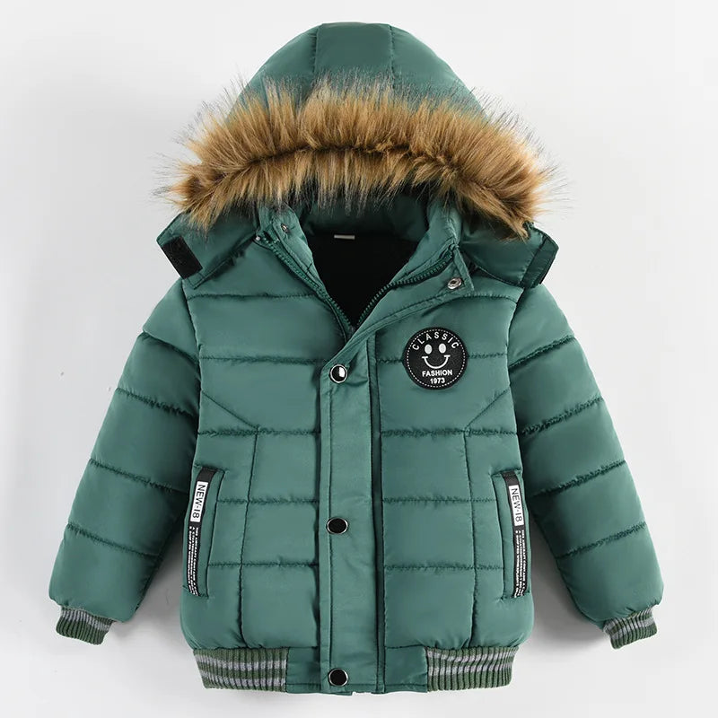 Autumn Winter New Boys Jacket Solid Color Thicken Hooded Zipper