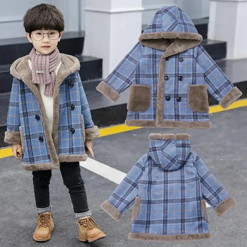 Children's Woolen Fleece-lined Thickened Jacket Overcoat