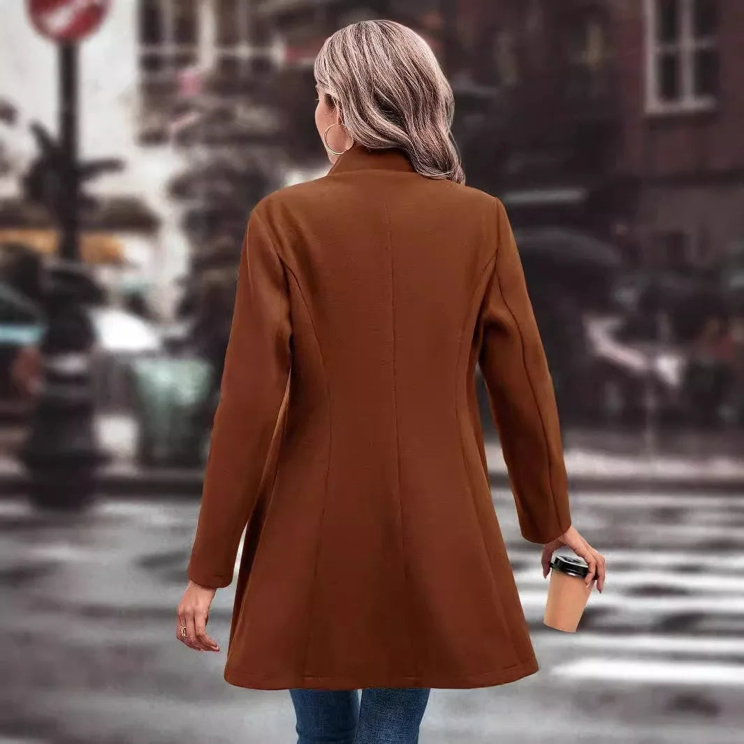 New Women's Collar Slim Fit Woolen Solid Color Fashionable Temperament Jacket