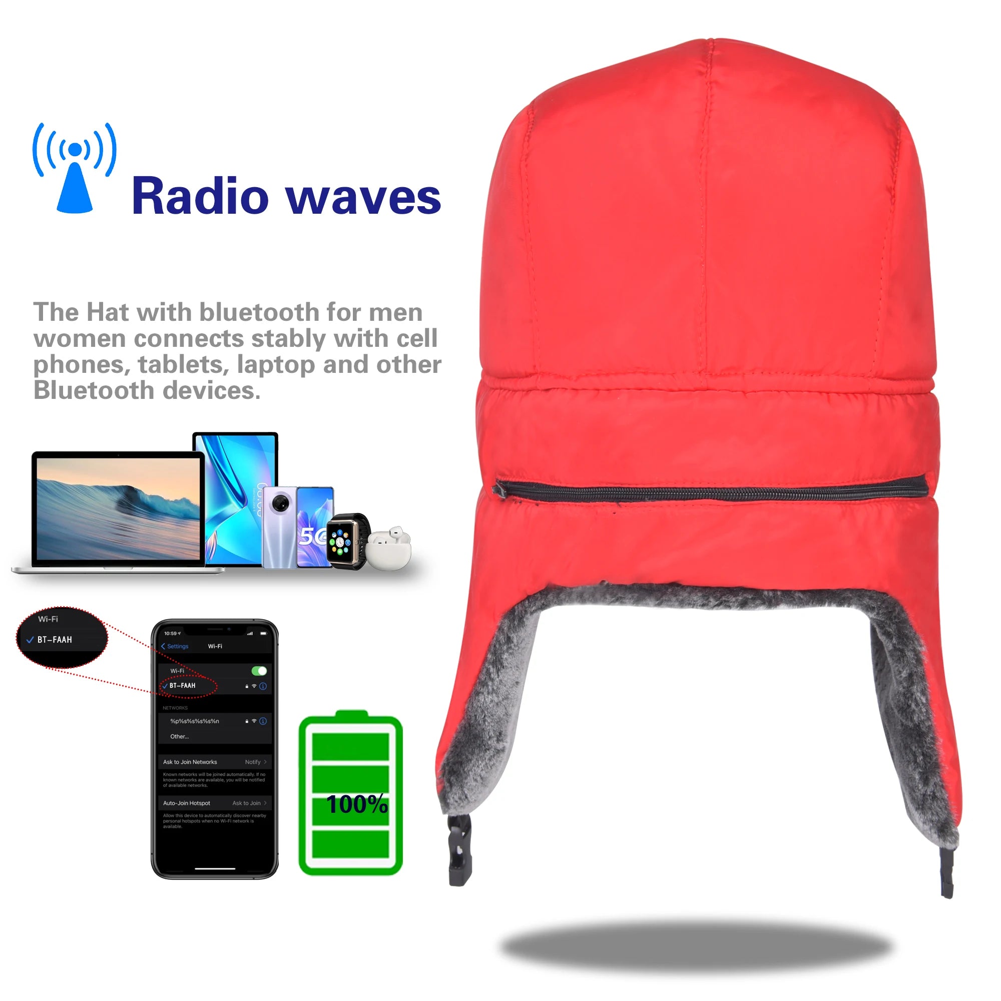 Winter Waterproof Wireless Hat with Bluetooth Headphones