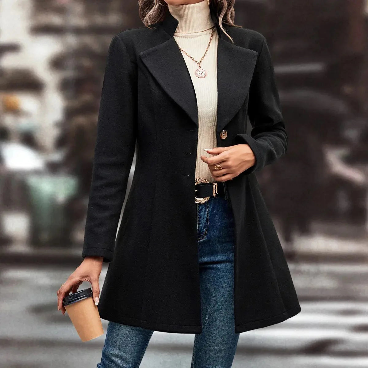 New Women's Collar Slim Fit Woolen Solid Color Fashionable Temperament Jacket