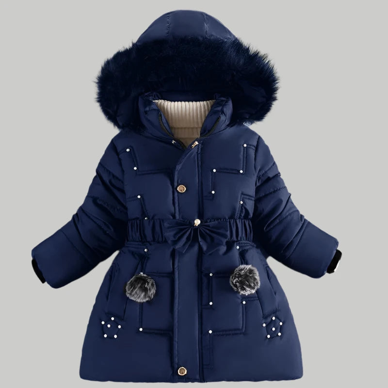 Girls Jacket Detachable Hat Plush Collar Hooded Padded Lining