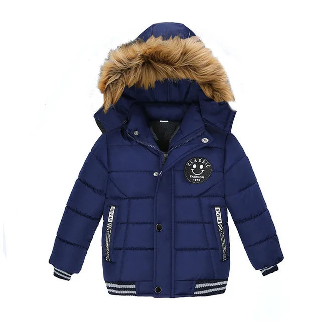 Autumn Winter New Boys Jacket Solid Color Thicken Hooded Zipper