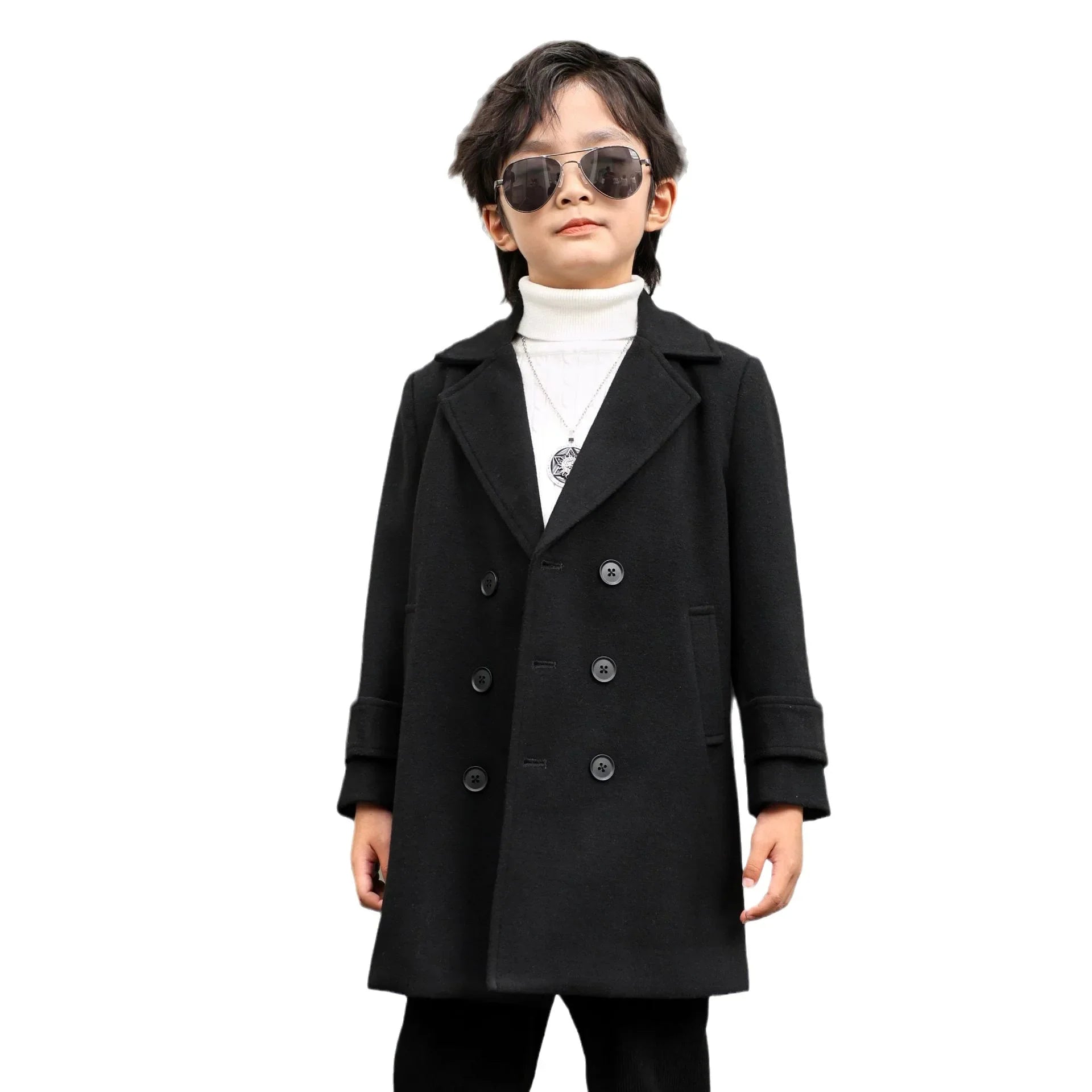 Boys Winter & Fall Chesterfield Single Breasted Warm Coat Kids Solid Velvet Thick Woolen Jacket