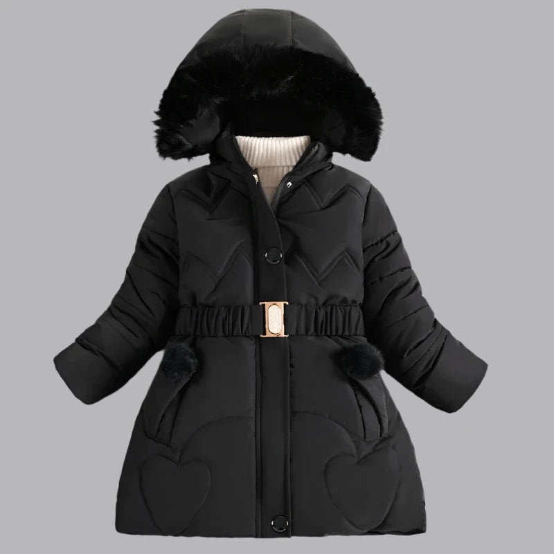 Girls Jacket Detachable Hat Plush Collar Hooded Padded Lining