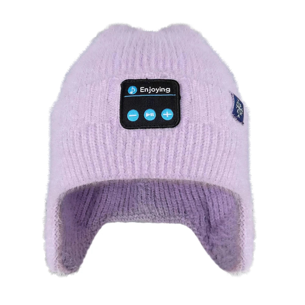 Men Women Winter Knit Hat with Ear Flaps Music Speaker Hat