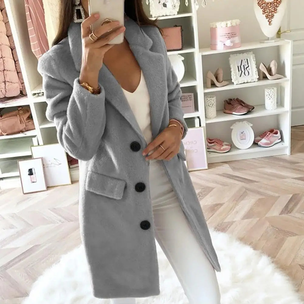 Elegant Warm Coat Autumn Women Solid Color Spring Vintage Jacket