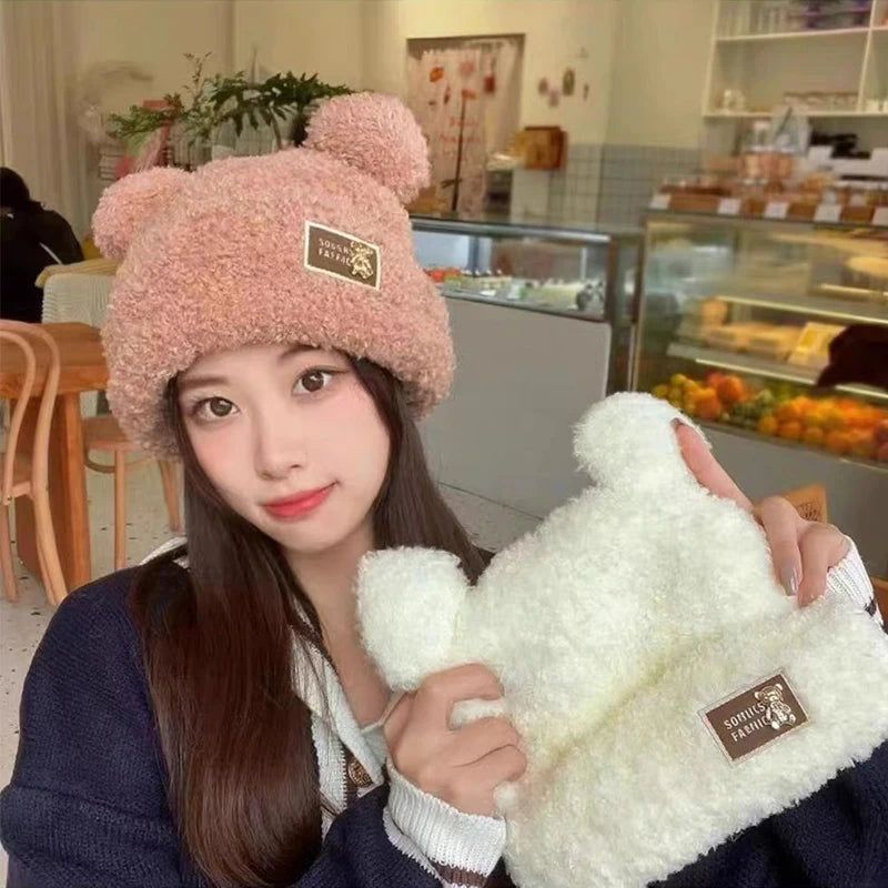 Fae Bear Ear Hat Casual Couple Knitted Plush Soft