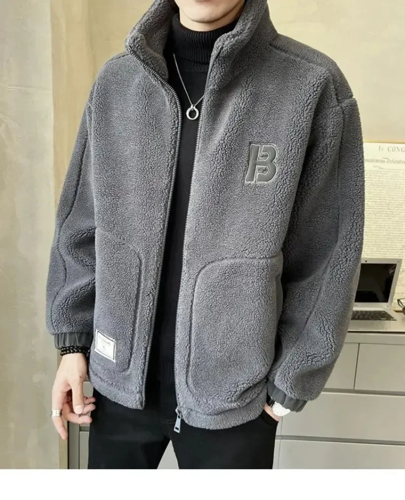 Korean Fashion New Lamb Fleece Jacket Men Autumn Winter