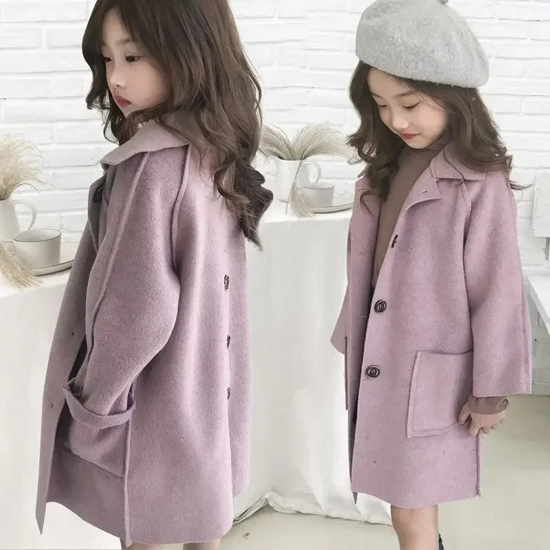 Children's Thick Woolen Girls Coat 2024 New Fashion single-breasted Baby Kid Girls Wear Autumn Winter