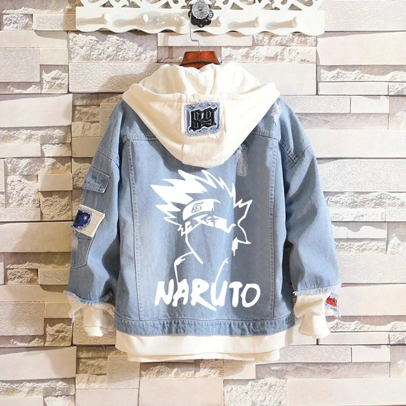 Anime Naruto Denim Bomber Jacket Sasuke Hooded Jeans Sweatshirt