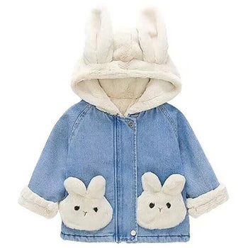 Cute Plush Rabbit Ears Hooded Coats For Girl Children Outerwear Clothing 2-8Y