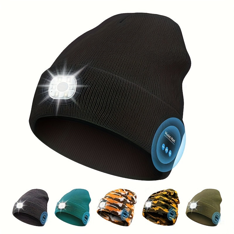 wireless Beanie Hat with Light and Wireless Headphones